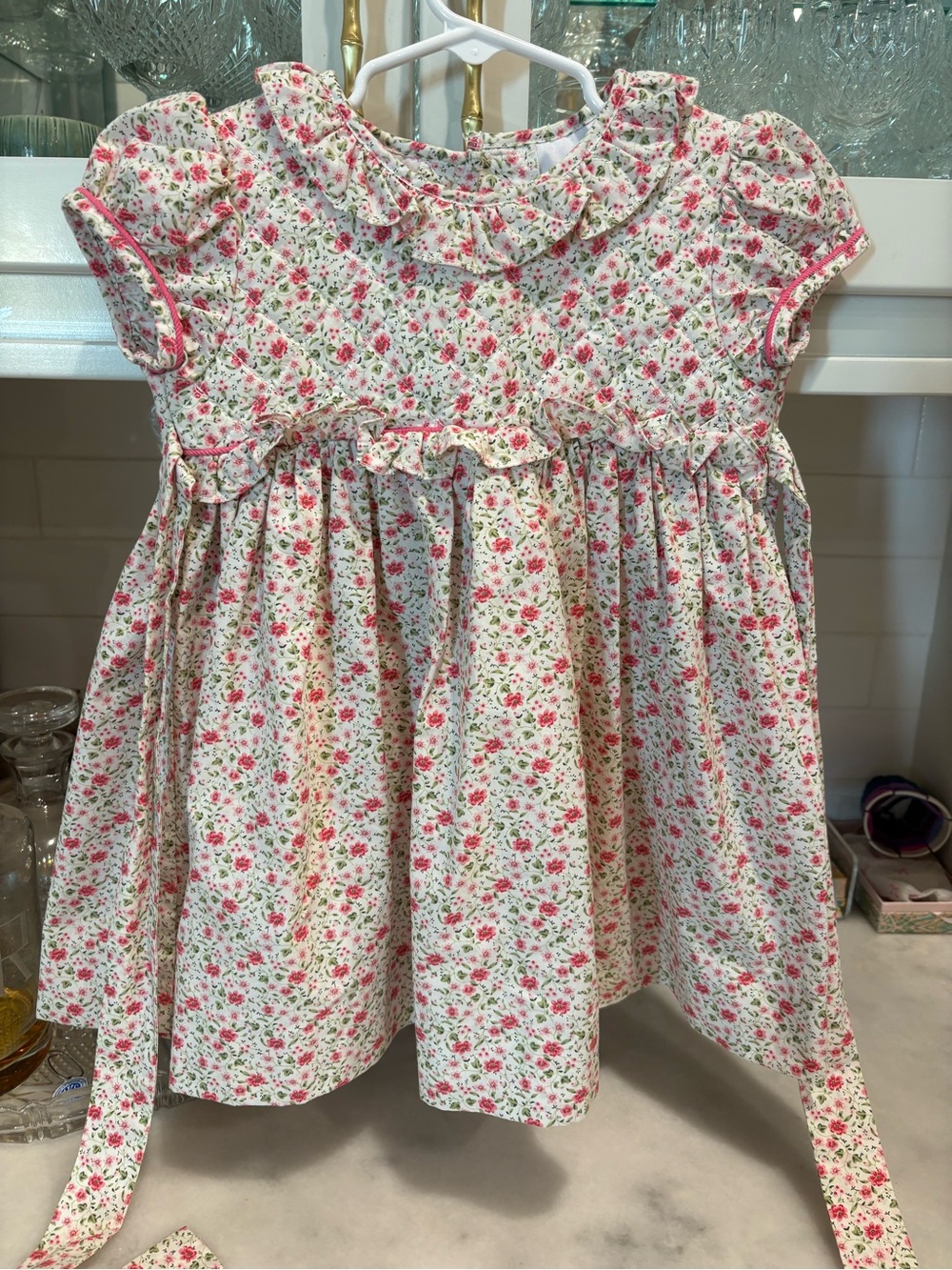 Little English Cream Dress with Pink Floral Print